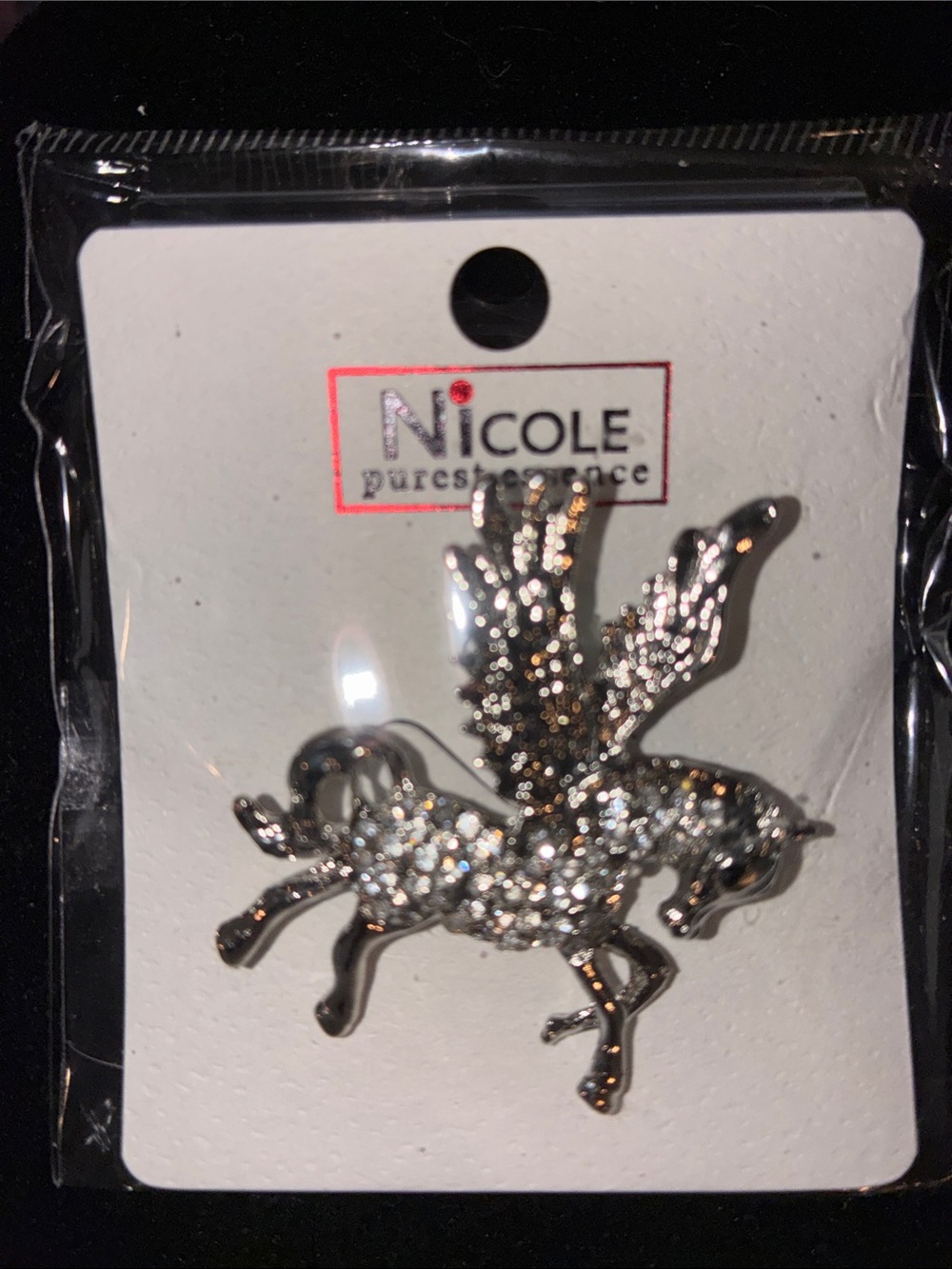 Nicole Silver Glitter Pegasus Pin